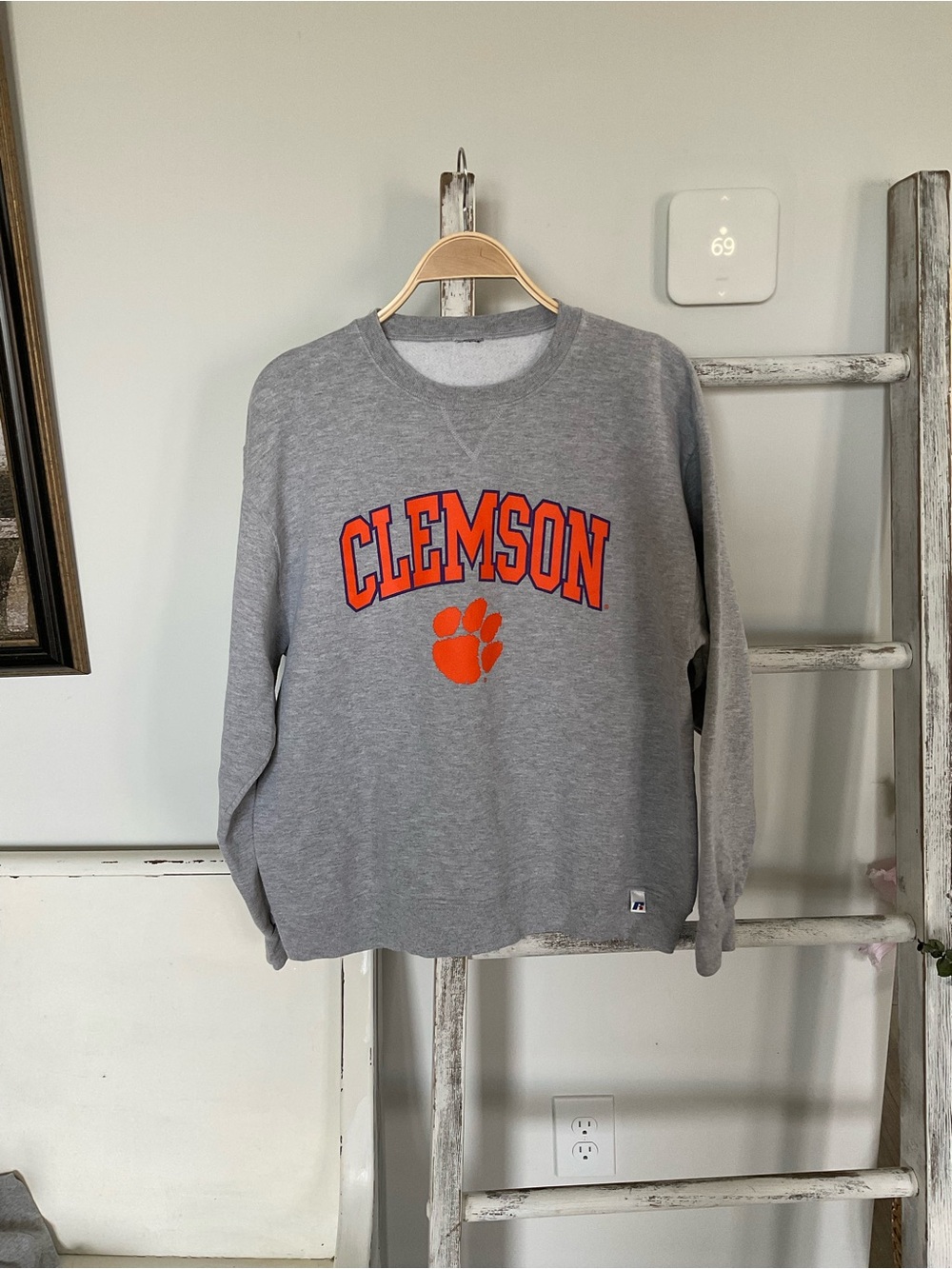 VTG Clemson Tigers Russell Athletic Pullover Men Medium Grey Fleece Crewneck Y2K